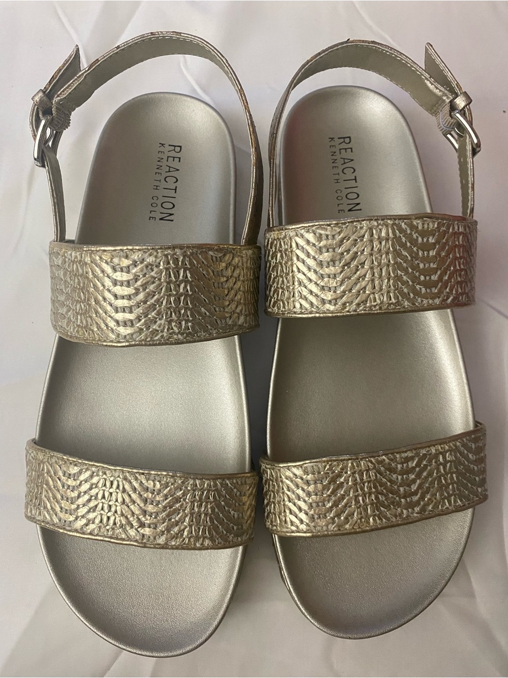 Reaction Kenneth Cole Gold Textured Strap Women's Sandals